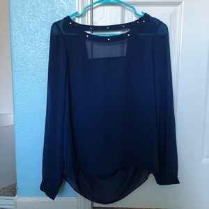 Women’s Navy Blue Loose Back Naked Zebra Blouse